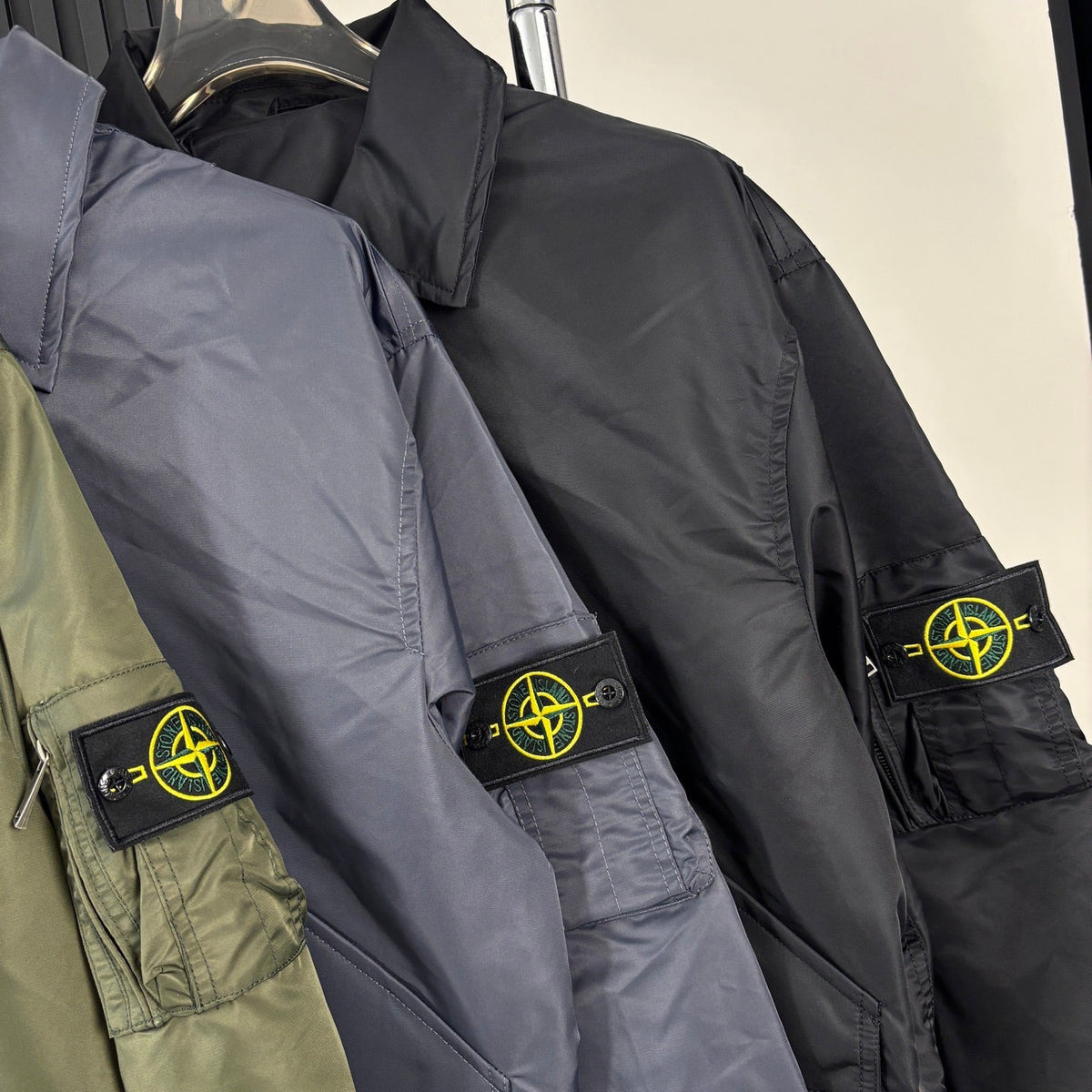 Stone Island Nylon Bomber Jacket with Point Collar and Compass Badge