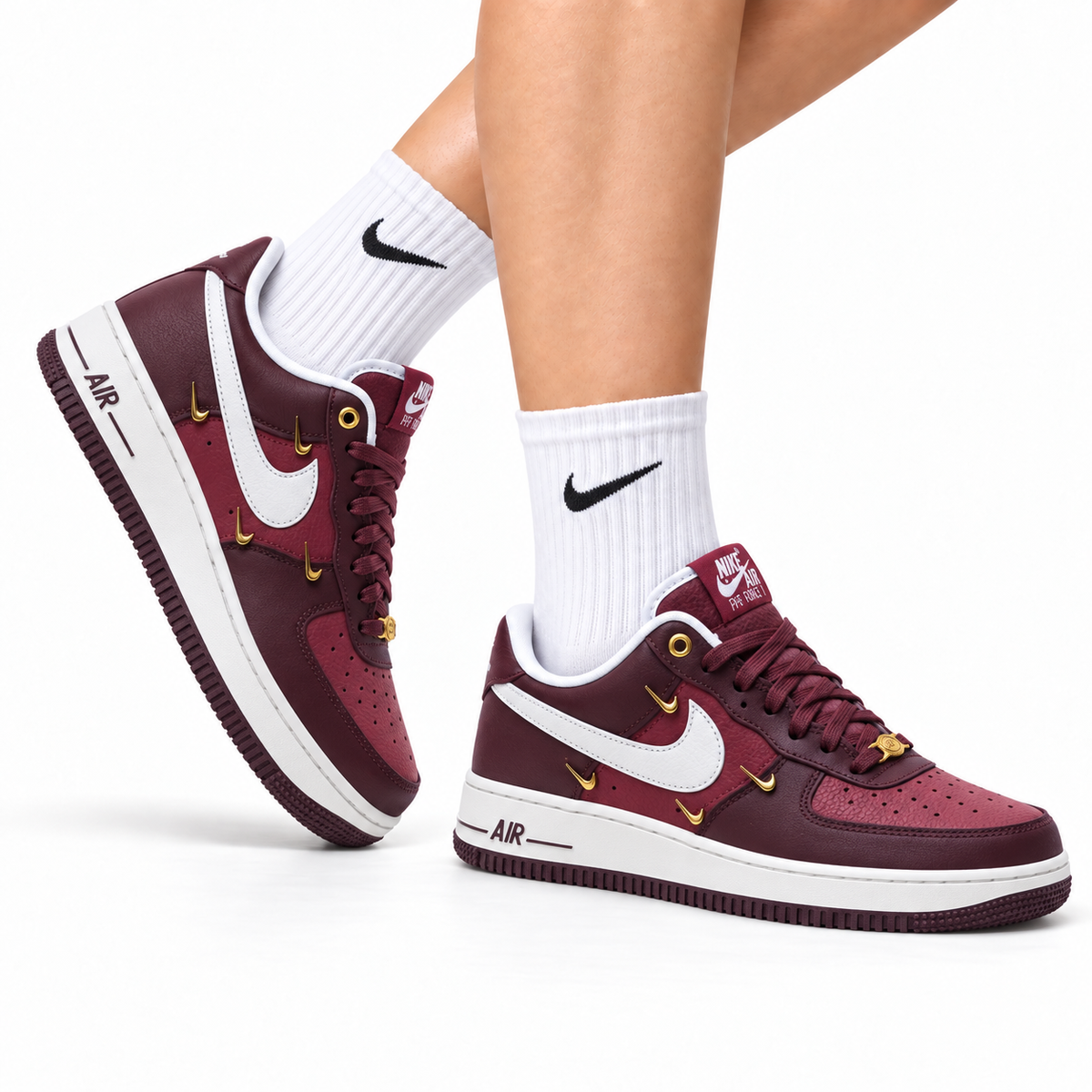 Nike Air Force 1 Low Burgundy White Gold Unisex Sneakers Style 02