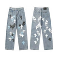 Chrome Hearts color cross leather jeans